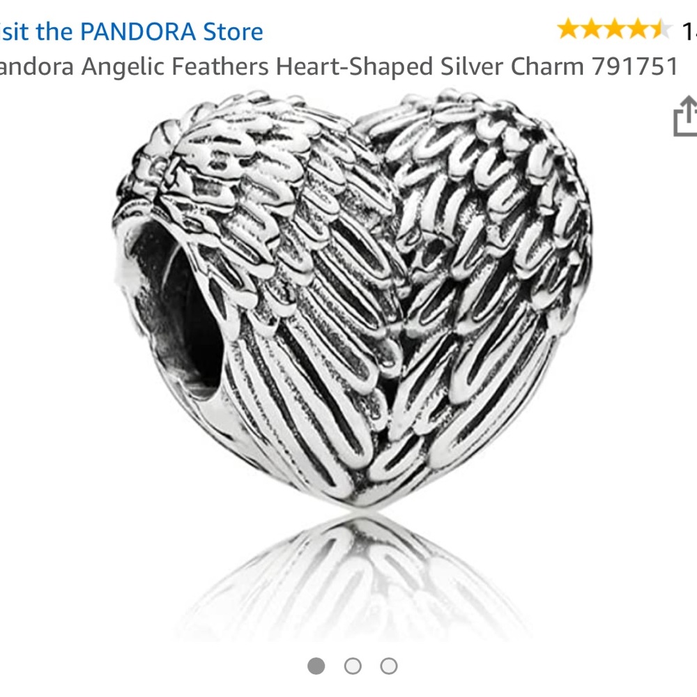 Pandora Angelic Feathers Heart Shaped Silver Charm